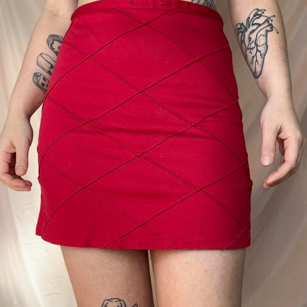 Vintage Red Mini Skirt w/ Argyle Stitching
